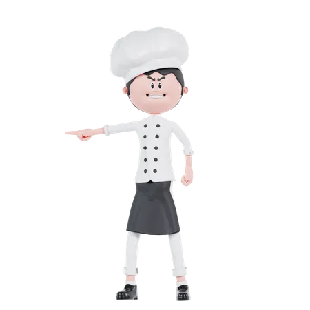 Pose Irritada Do Cozinheiro Chefe Dos Desenhos Animados 3 D Ao Apontar 3D Illustration