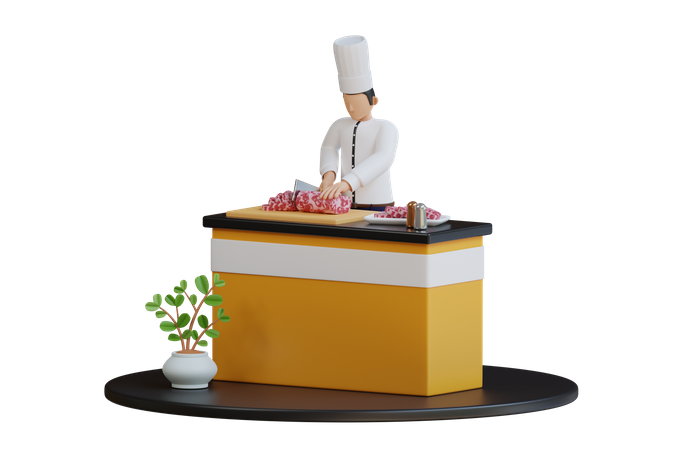 Chef chopping meat  3D Illustration