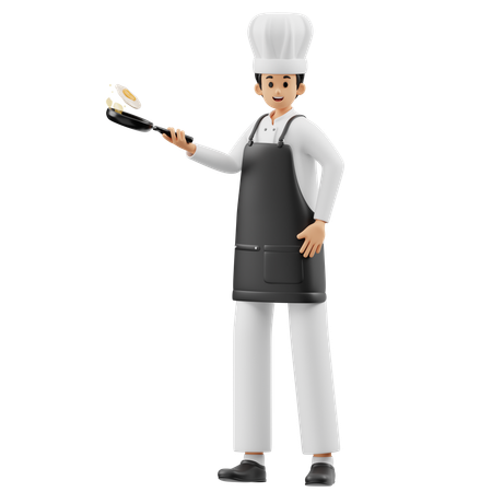 Chef cocinando huevo  3D Illustration