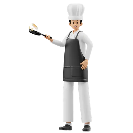 Chef cocinando huevo  3D Illustration