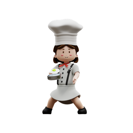 Chef femenina con huevo frito  3D Illustration