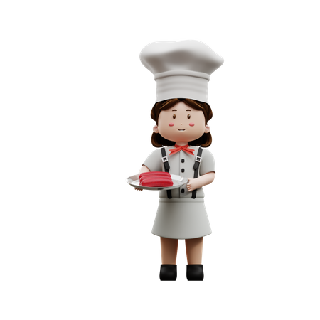Chef femenina con salchicha  3D Illustration