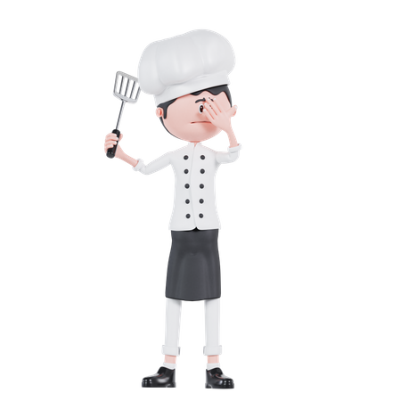 Chef Confused With Holding Spatula  3D Icon