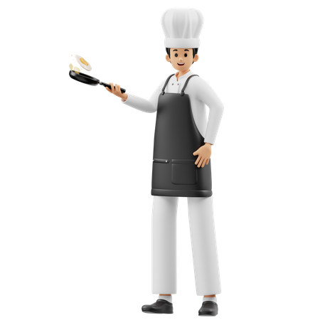 Chef Cooking Egg  3D Illustration