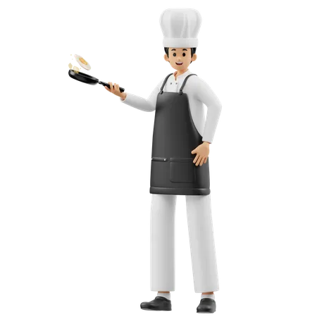 Chef Cooking Egg  3D Illustration
