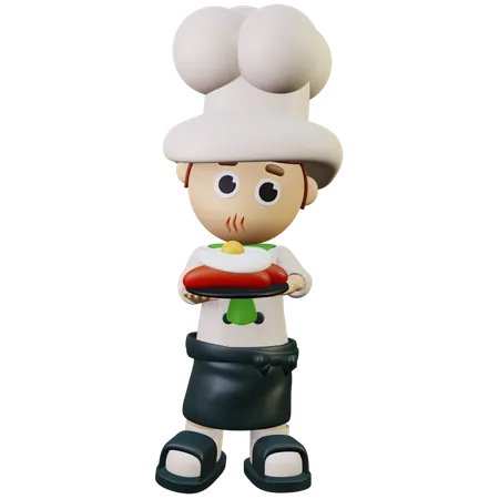 Chef cooking egg and sausage  3D Illustration