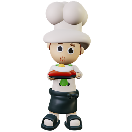 Chef cooking egg and sausage 3D Illustration