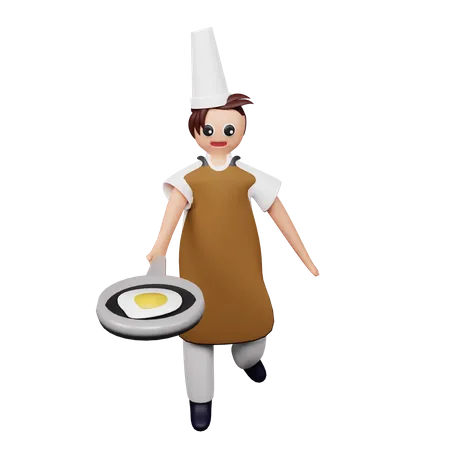 Chef cooking egg recipe  3D Illustration