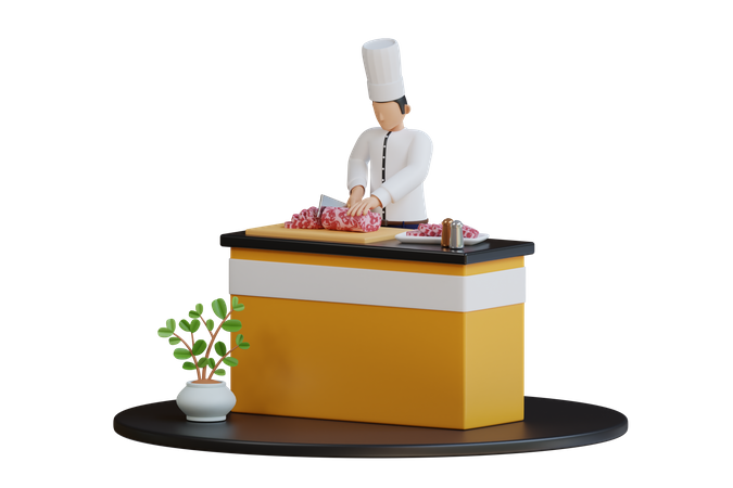 Chef cortando carne  3D Illustration