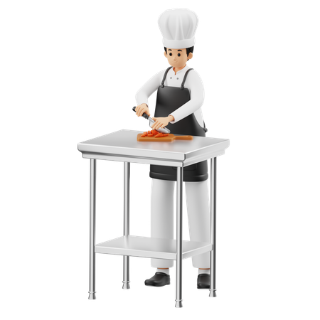 Chef fatiando cenouras  3D Illustration