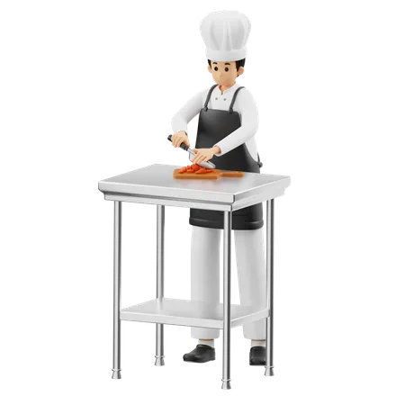 Chef fatiando cenouras  3D Illustration