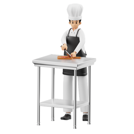 Un chef coupe des piments forts  3D Illustration