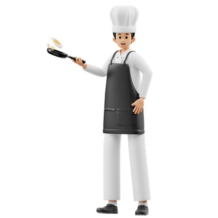 Chef cozinhando ovo  3D Illustration