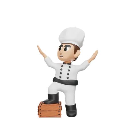 Chef em pé na caixa  3D Illustration