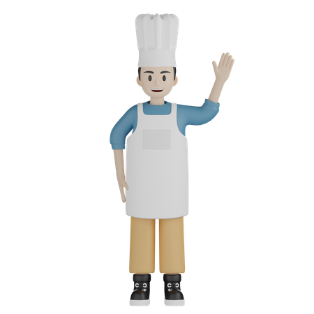 Chef de pie mientras agita la mano  3D Illustration