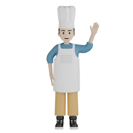 Chef de pie mientras agita la mano  3D Illustration