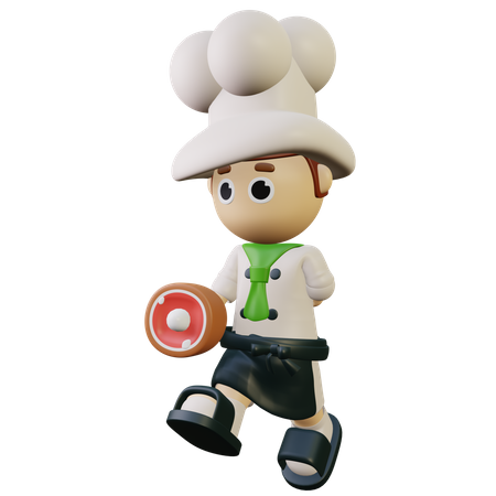 Chef de restaurante cozinhando bife de carne  3D Icon