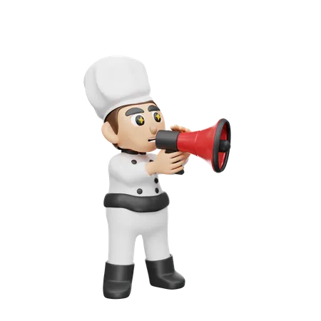 3 D Rendering Chef Character Illustration With Megaphone 3D Illustration