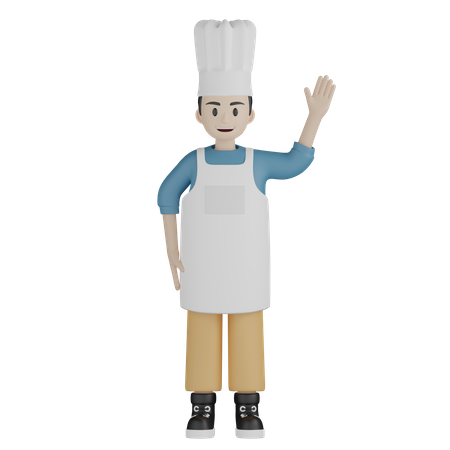 Chef em pé enquanto acena com a mão  3D Illustration