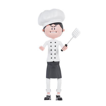 Pose enojada del chef con espátula  3D Illustration