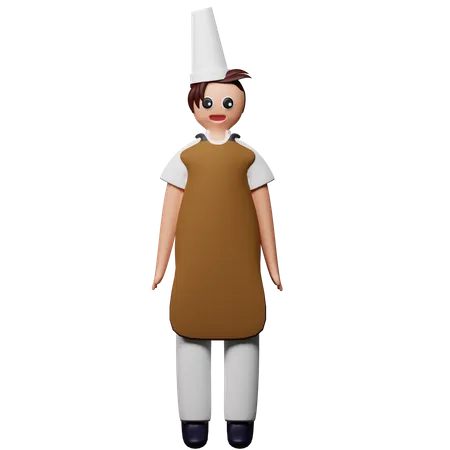 Chef Cute Character Com Web Uniforme Aplicativos Postagem Em Midias Sociais 3D Illustration