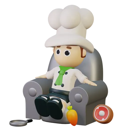 Chef esperando por pedido de comida  3D Illustration
