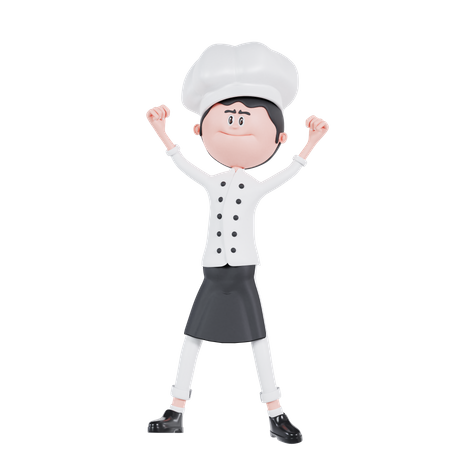El chef está de pie y feliz.  3D Illustration