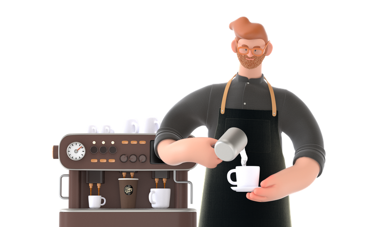 Chef préparant du café  3D Illustration