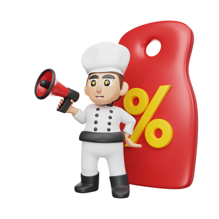 Chef fazendo anúncio  3D Illustration