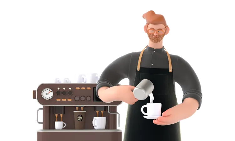 Chef fazendo café  3D Illustration