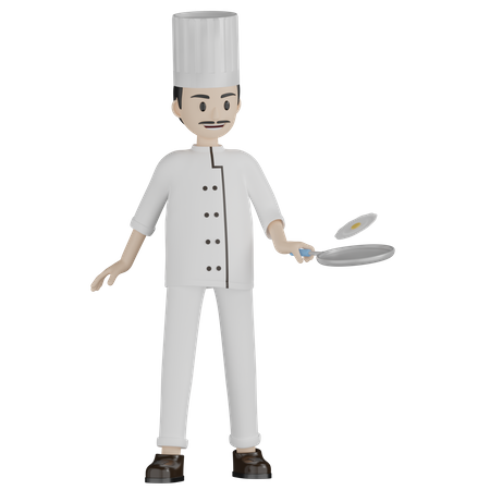 Chef fazendo omelete  3D Illustration