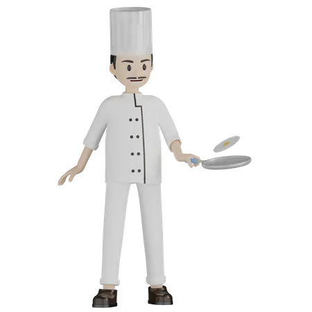 Chef fazendo omelete  3D Illustration