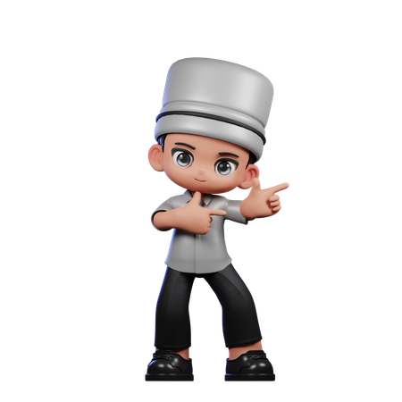 Chef fofo apontando para a esquerda  3D Illustration