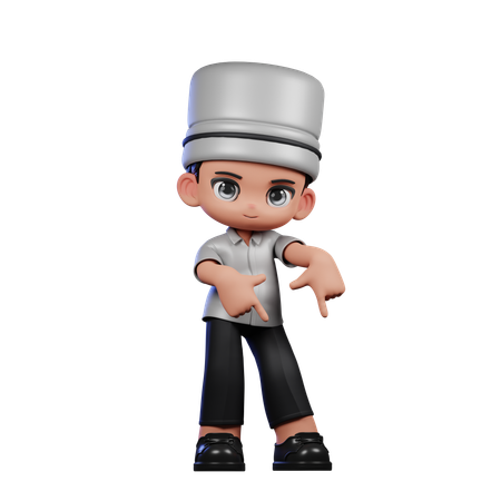 Chef fofo apontando para baixo  3D Illustration