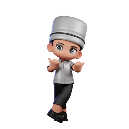 Chef fofo apontando para o lado  3D Illustration