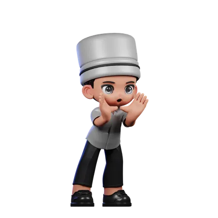 Chef fofo fazendo pose de grito  3D Illustration