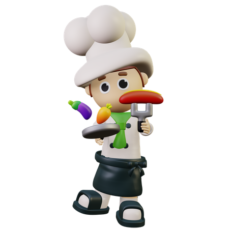 Chef gathering vegetables for cooking  3D Illustration