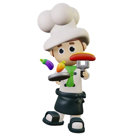 Chef gathering vegetables for cooking  3D Illustration