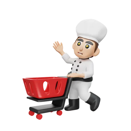 3 D Rendering Chef Character Illustration With Cart 3D Illustration
