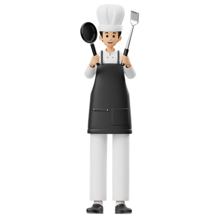 Chef Holding A Spatula  3D Illustration