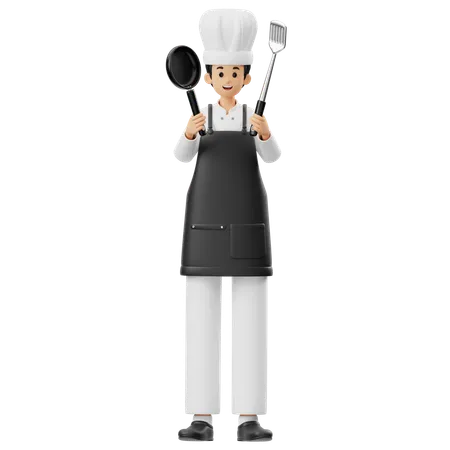 Chef Holding A Spatula  3D Illustration