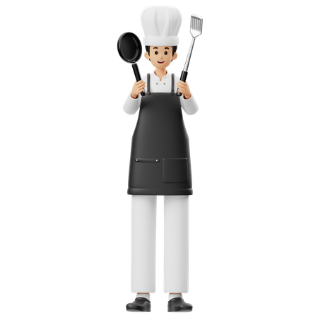 Chef Holding A Spatula  3D Illustration