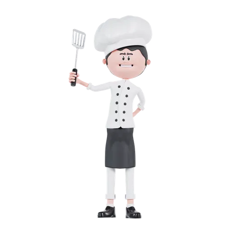 Chef Holding A Spatula  3D Illustration