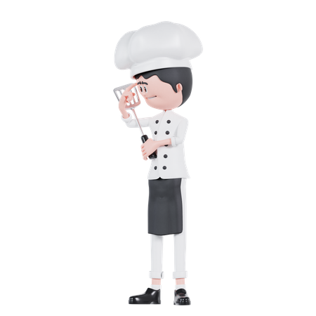 Chef Holding A Spatula With Thinking  3D Icon