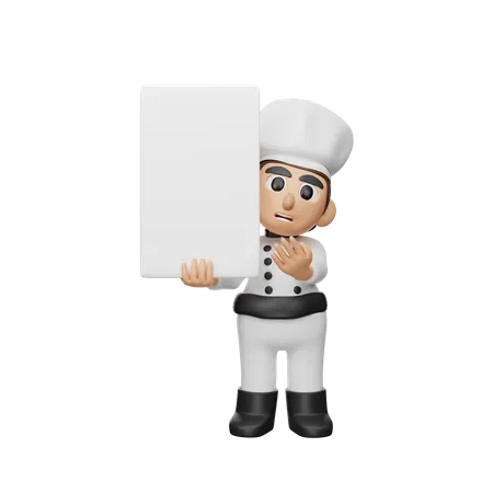 Chef holding blank space board  3D Illustration