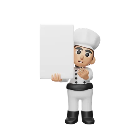 Chef holding blank space board 3D Illustration