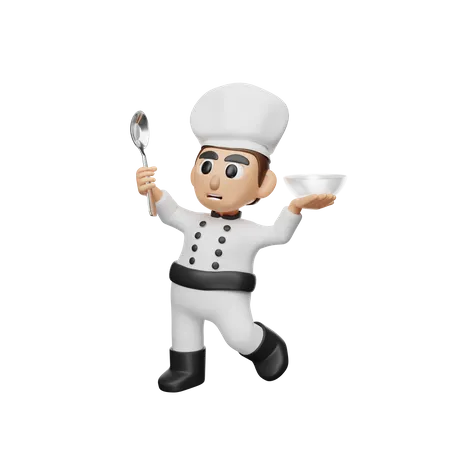 3 D Rendering Chef Character Illustration With Spoon And Bowl 3D Illustration
