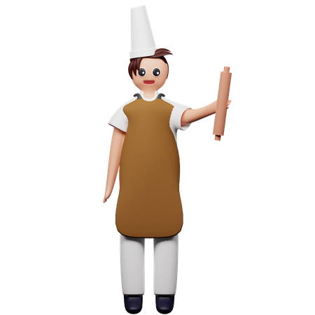 Chef holding bread grinder 3D Illustration