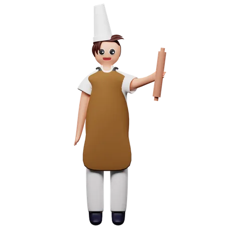 Chef holding bread grinder  3D Illustration