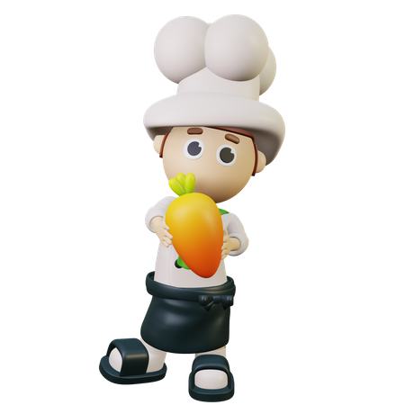 Chef holding carrot  3D Illustration